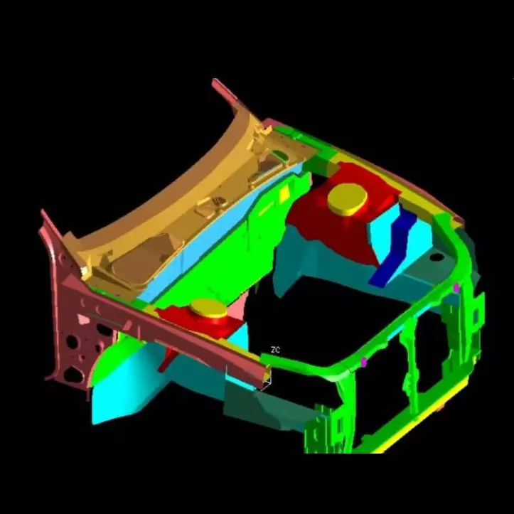 Automozioko motorraren konpartimentuaren muntaia estanpatzeko trokelak